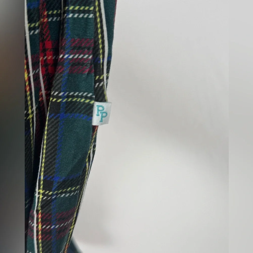 Posh Peanut Bamboo Collared Henley Romper‎ Green Tartan Plaid New Sz 18-24 m